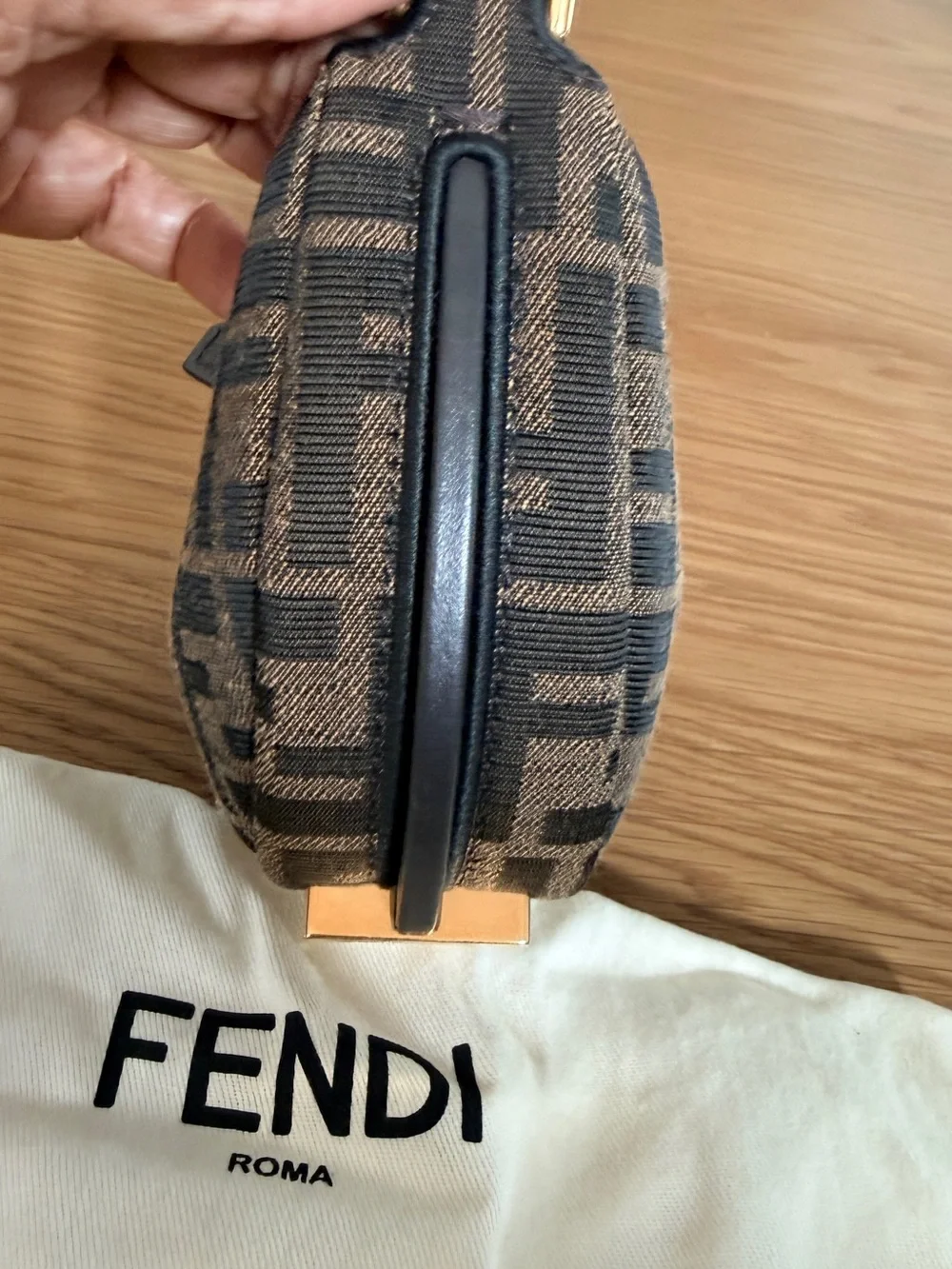 Fendi Black and Brown Monogram Zip Pouch with Gold Hardware